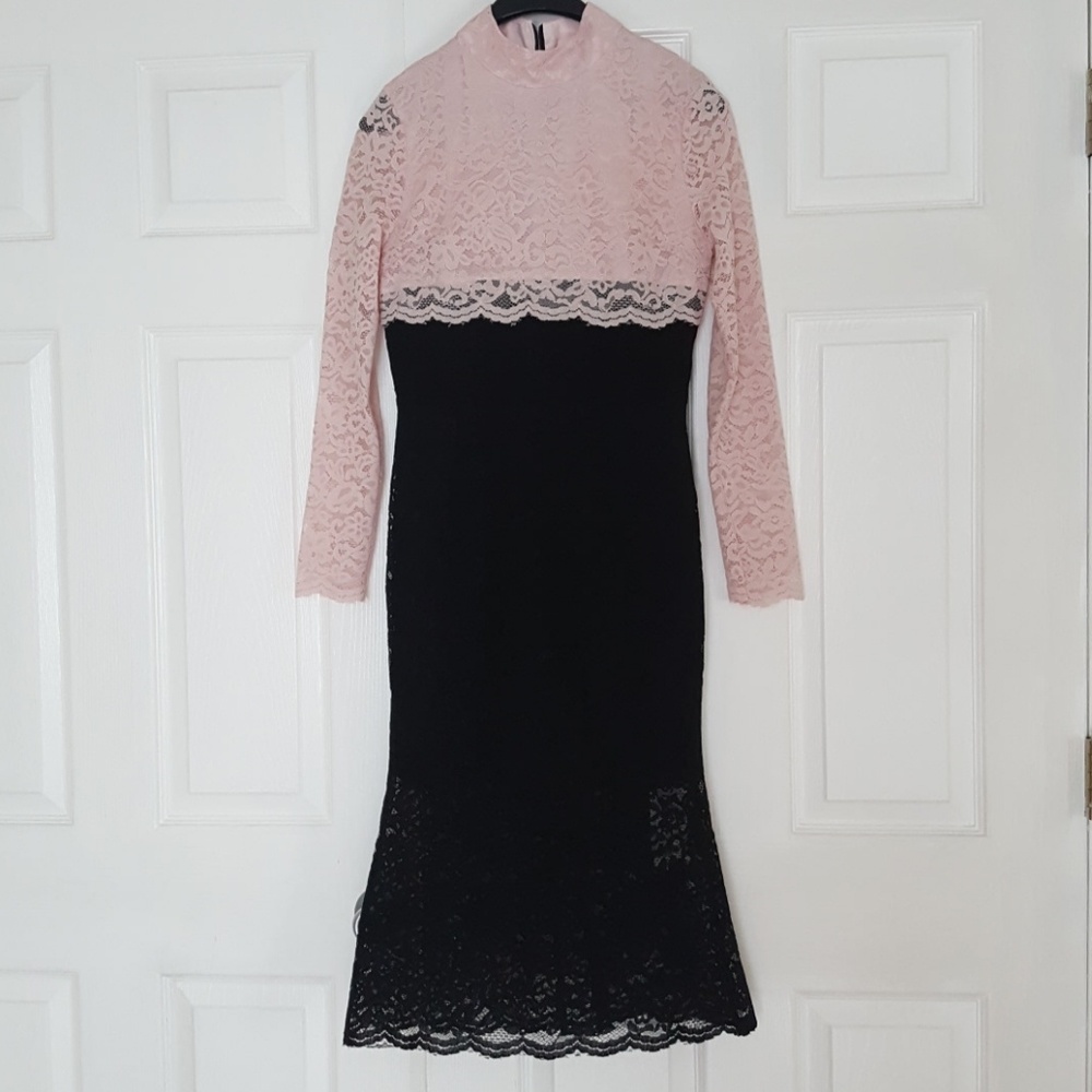 Pink & black - delicate lace - midi dress